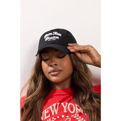 Yours Zwarte Baseballpet Met 'Boston'slogansize One Size