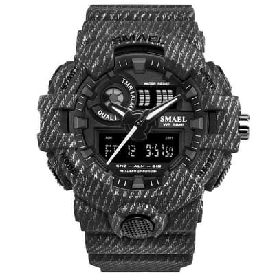 Camouflage Shock Bestendig Heren Horloge Zwart grijze rubber band | Smael | Waterdicht | Glow in dark | Mud Master | Leger | Grof | Licht | Rubberen band | Timer | Army | Eyecatcher | Master| Vaderdag Cadeau | Vaderdag | kado|