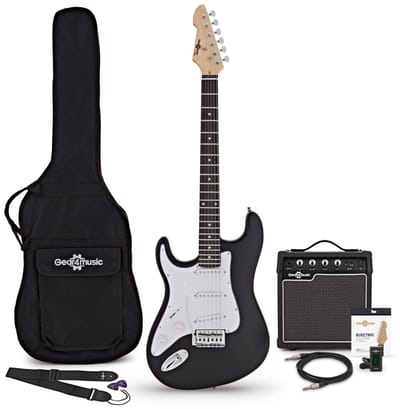 LA Linkshandige Elektrische Gitaar, Zwart, 10W Gitaarversterker & Accessoireset