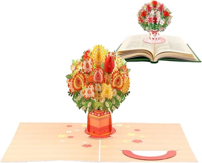 Decoratieve Kaart - Verzamelkaart Bloemen - Romantisch Aandenken - 3D Pop-up Design - 30 x 21 cm - Rood