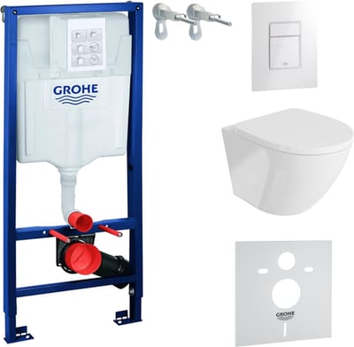 Inbouwreservoir Complete Toiletset Grohe Solido 39069000 - Inbouw WC Hangtoilet Wandcloset Sofi Wit Hoogglans - Bedieningsplaat EVEN 3in1 Wit Hoogglans - Voorwandelement - Installatiesysteem