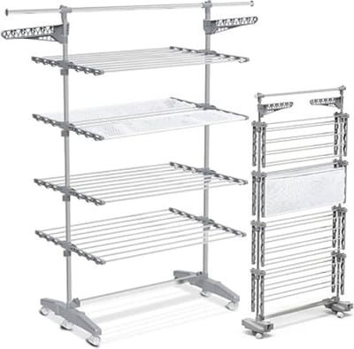 Zylo® Droogtoren 4 Verdiepingen - Droogtoren - Droogrek - met Wielen en Net - 66x165x177cm - Grijs