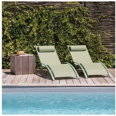 Happy Garden Set van 2 GALAPAGOS ligstoelen in saliegroen textilene - saliegroen aluminium