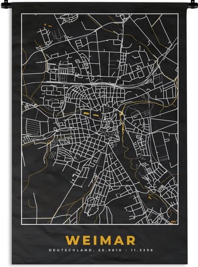 Wandkleed - Wanddoek - Weimar – Stadskaart – Gold – Plattegrond – Stadskaart – Kaart - Duitsland - 120x180 cm - Wandtapijt