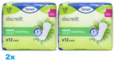 TENA Discreet Normal Incontinentie Pads – 2 x 12 Stuks – Tot 12 uur bescherming – Incontinentieverband