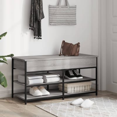 vidaXL - Schoenenbankje - 100x42,5x50 - cm - bewerkt - hout - grijs - sonoma - eiken