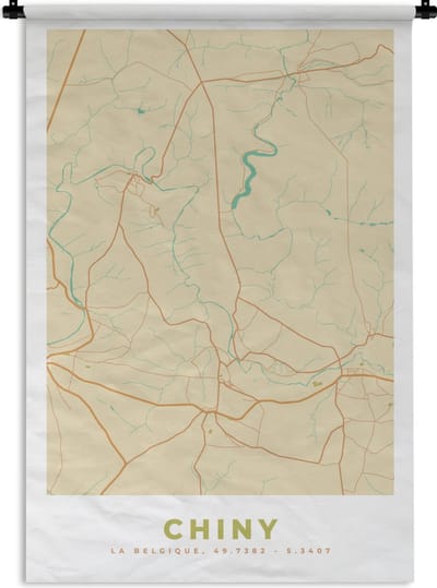 Wandkleed - Wanddoek - Stadskaart - Vintage - Chiny - Plattegrond - Kaart - 120x180 cm - Wandtapijt