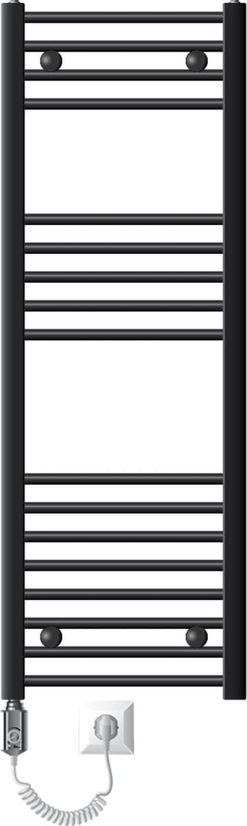 Elektrische badkamerradiator met verwarmingselement 900W 400x1200 mm antraciet recht met zijaansluiting LuxeBath