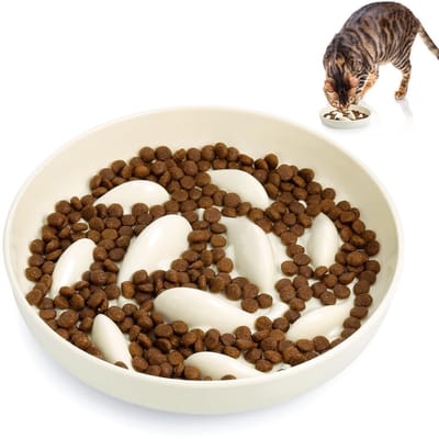 Allecto - Slow Feeder Anti Skid Bowl - Voedselveilig - Elegant wit - Katten en kleine honden - Slow feeding - Ideaal voor binnen en reizen