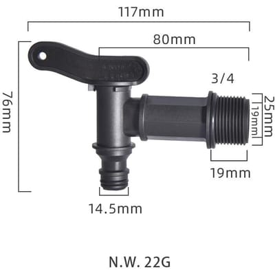 S60x6 Schroefdraad Plastic IBC Tank Kraan 1/2 Connector Vat Koppeling Ontluchtingskraan Schakelaar Tuinslang Fitting black