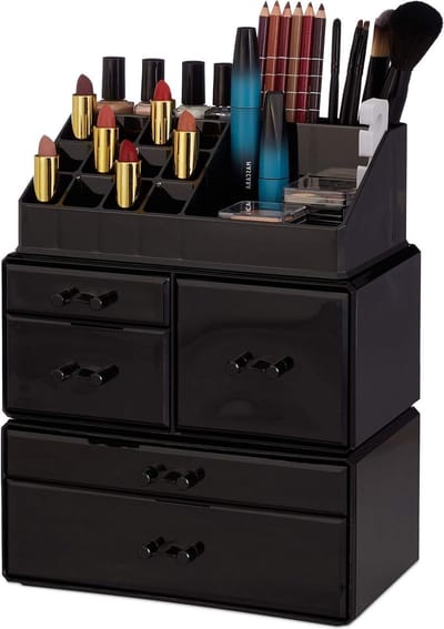 Make up organizer met 21 vakken en 5 lades - Lippenstift en nagellak acryl opbergsysteem zwart
