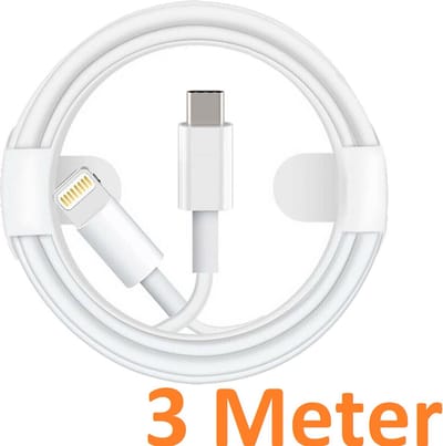 3 Meter Geschikt voor: Lightning kabel naar USB-C Male oplaadkabel Geschikt voor: Apple iPhone iPod Airpods & iPad - Wit