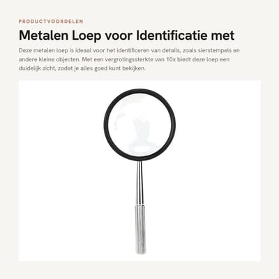 Dailygoods- Loep 35 x 50 mm - Metalen Loep - Vergrootglas voor Identificatie - Lezen van Teksten - Geschikt voor Sierstempels - Afstand 3-5 cm