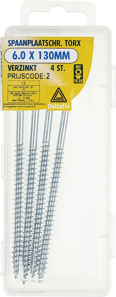 Deltafix spaanplaatschroef platkop / torx / met nibs / type 17 snijpunt verzinkt 6.0 x 130mm 4 st.