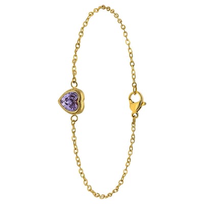 Lucardi Dames Stalen goldplated armband vintage paars hart - Armband - Staal - Goudkleurig - 20 cm