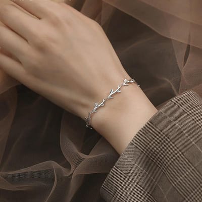 Bracelet à breloques en forme de feuille en argent sterling 925 réglable et anti-allergie pour femme, bijoux de fête de Noël Sl126 beige