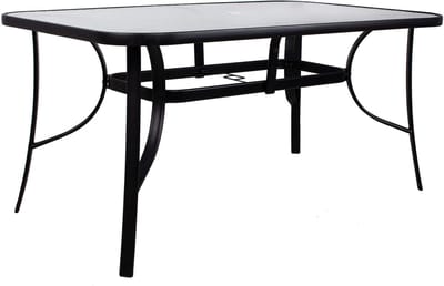 Springos Tuintafel | Buitentafel | Eettafel Buiten | Metaal | Gehard Glas | 150 x 90 x 71 cm | Zwart