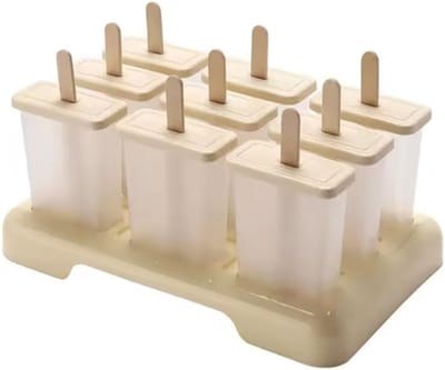 VHV - IJsvorm - IJslolly Maker met Stokjes - Stapelbare Popsicle Vorm - Voor Yoghurt, Sap en Zomertraktaties - Beige
