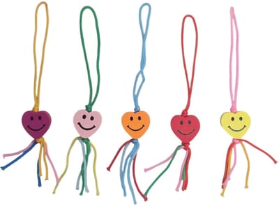 Fako Bijoux - Hartje Mix Smile Geluksbrenger - Gelukshanger - Lucky Heart - Gelukspoppetjes - Hout - Mix - 50 Stuks