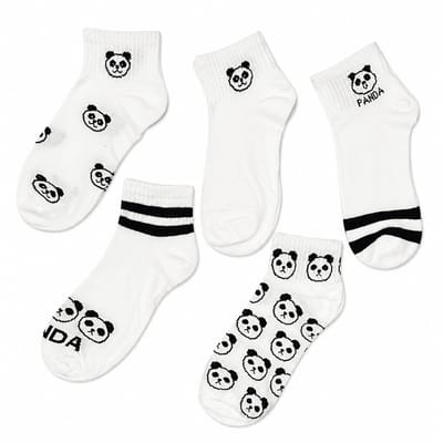Sokken set met panda's – 5 Paar – Kindersokken zwart wit – Maat 34-37 - Lage Sneaker sokken
