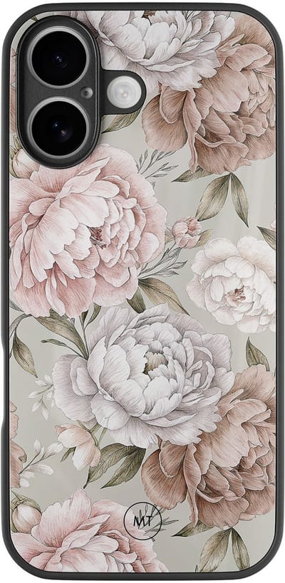 Hoesje geschikt voor iPhone 16 - Klassieke bloemen - Luxe Hard Case - Bloemen - Beige - Mooie Telefoonhoesjes