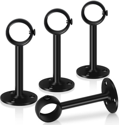 Dailygoods- Gordijnbeugels 33 mm - Zwarte Gordijnrailbeugels - Roestvrij Stalen Houder - Verstelbare Bevestiging - Plafond/Wandmontage - 4 Stuks - Gordijnsteunen