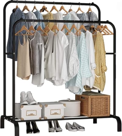 Sierra Industrieel Kledingrek met 2 Stangen - Garderoberek - Schoenenrek - 110 x 54 x 150 cm - Zwart Metaal