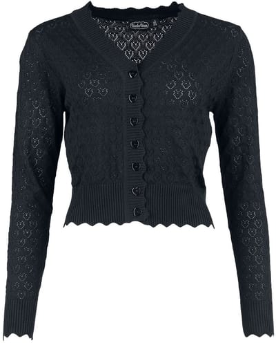 Voodoo Vixen Heart Pattern Scallop Edge Cardigan Cardigan zwart S Viscose -