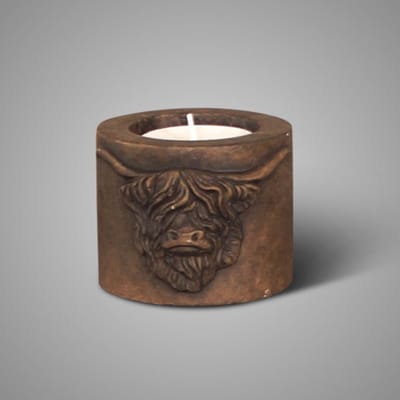 Brynxz – Theelichthouders - Set van twee verschillende hoogtes - Schotse Hooglander – Majestic Brown – Hoogte 8/11 cm Diameter 10/12 cm