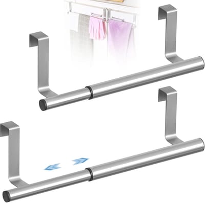 Famanu – Uittrekbare handdoekhouder set van 2 stuks, roestvrij staal, zonder boren, voor keuken en badkamer, 25-40 cm