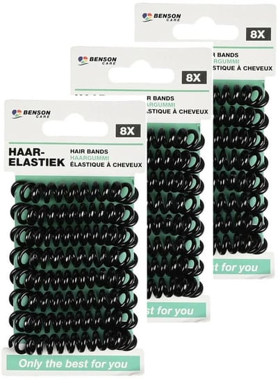 Benson Care Telefoonkabel haar elastiekjes - set 24x - zwart - zonder metaal - D5 cm