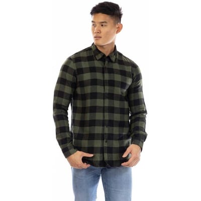 Peter Werth Heren Brodie Geruite Kraag Langsleeve Shirt (Groen/Zwart)