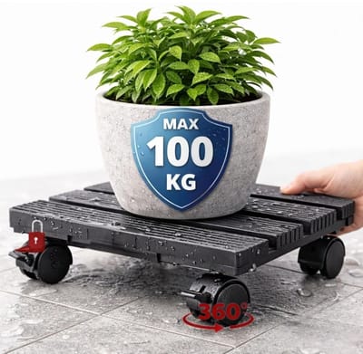 Dailygoods - Vierkante Plantenroller - 28 cm, Draaibaar, Tot 100 kg Belastbaar