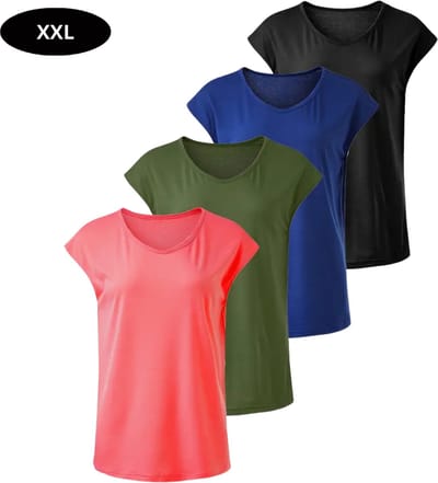 Livano Sportshirt Dames - Sport - Fitness - Compressie Shirt - Corrigerend Hemd - Sportkleding - Vrouwen - 4 Stuks - Gemengd - XXL