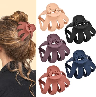 Famanu - Octopus haarklauwclips, 5 stuks antislip kaakclips, middelgrote haarklemmen voor dik krullend lang haar, brede grip haaraccessoires voor vrouwen meisjes -stijl C