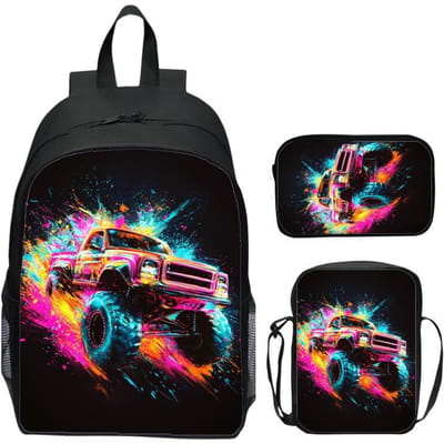 16 inch driedelige set kinderrugzak monstertruck basisschoolrugzak schoudertas etui