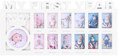 Dailygoods- Fotolijst voor Pasgeborenen - 12 Kleine Fotolijsten - Plastic - Decoratie - Cadeau - Groeifotolijst 39x18,5 cm