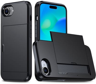 Mobiq pashouder hoesje geschikt voor iPhone 16e (2025) | vakje voor pasjes zwart