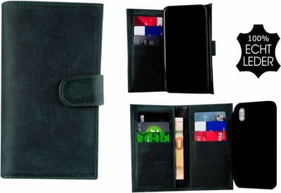 Samsung Galaxy S9 Plus - Bookcase - Portemonnee Hoes Echt leer Wallet case Antiek Turquoise