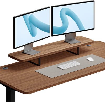 Desktronic Monitorstandaard 2 Schermen Zwart/Walnoot - Monitor Verhoger Hout - 114 x 28 cm