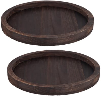 Dailygoods- Dienblad Set van 2 - Houten Ronde Dienbladen - Diameter 32 cm - Decoratief voor Woonkamer/Keuken - Robuuste Constructie - Unieke Houtnerf - Servies