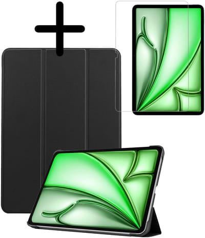 Hoesje Geschikt voor Apple iPad Air M3/M4 (2025/2026) - 11 inch - Met Screenprotector - Trifold Bookcase - Hard Cover - Hardcover Book Case - Tablet Hoes - Zwart
