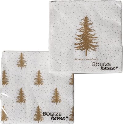 Boltze Servetten kerst wit / goud kerstboom. 2 sets van 20 stuks
