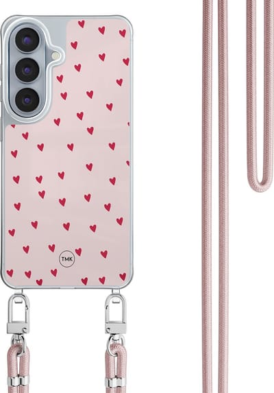 Telefoonhoesje met koord geschikt voor Samsung S26 - Cute hearts - Inclusief koord - Transparant, Multi - - Crossbody beschermhoes - Met Telefoonketting