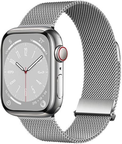 Metalen Bandje Compatibel met Apple Watch Bandjes 40mm 41mm 38mm 44mm Ultra 2 49mm 46mm 45mm 42mm, Dubbel Magnetisch Bandje voor iWatch Series 10 9 SE 8 7 6 5 4 3 2 1, Glad Metaal Milanese（zilver，38mm/40mm/41mm/42mm(Series 10)）