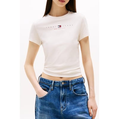 Tommy Hilfiger Slim Us Linear T-shirt Ancient White Taglia: XL | Maglie Sportivi Outlet | Donna | Bianco