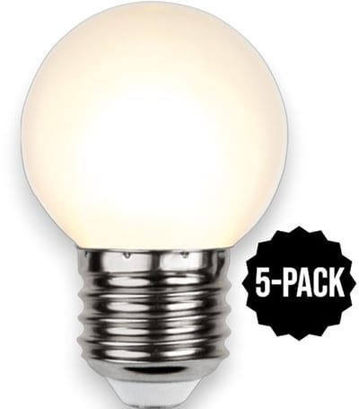 5-Pack | Prikkabel - Kogellamp - E27 - 1W - Extra Warm Wit - 2700K - Opaal