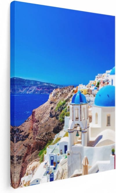 Artaza Canvas Schilderij Santorini - 30x40 cm - Klein - Wanddecoratie Zeezicht - Muurdecoratie Griekenland - Kamer Accessoires Woonkamer