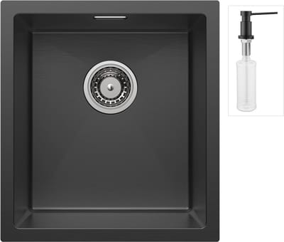 CECIPA max Spoelbak Antraciet 40*44CM - Spoelbak Keuken Met Zeepdispenser - Spoelbakken Keuken - Wasbak Keuken - Met Kraangat RVS