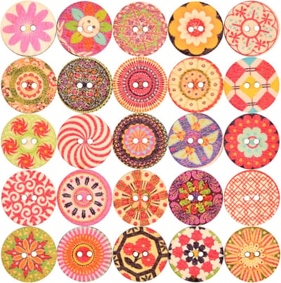 SnelShoppen - 100 Stuks 20mm Houten Knopen, Gemengd 2 Gaten, Decoratieve Knopen, Vintage Knopen, Kleurige Knopen voor Naaien, Knutselen, Scrapbooking